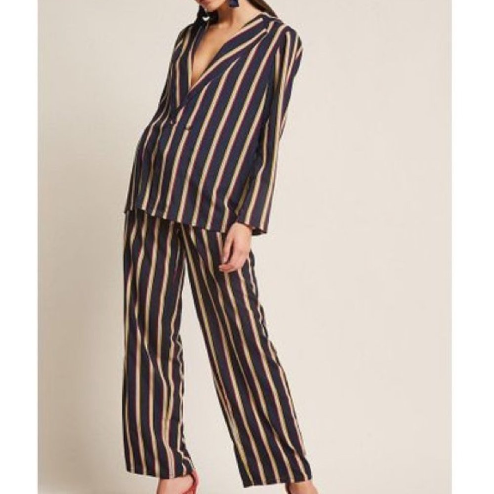RD & Koko 2 Pc Jacket Pants Navy Red Mustard Stripe Cotton Blend SZ S